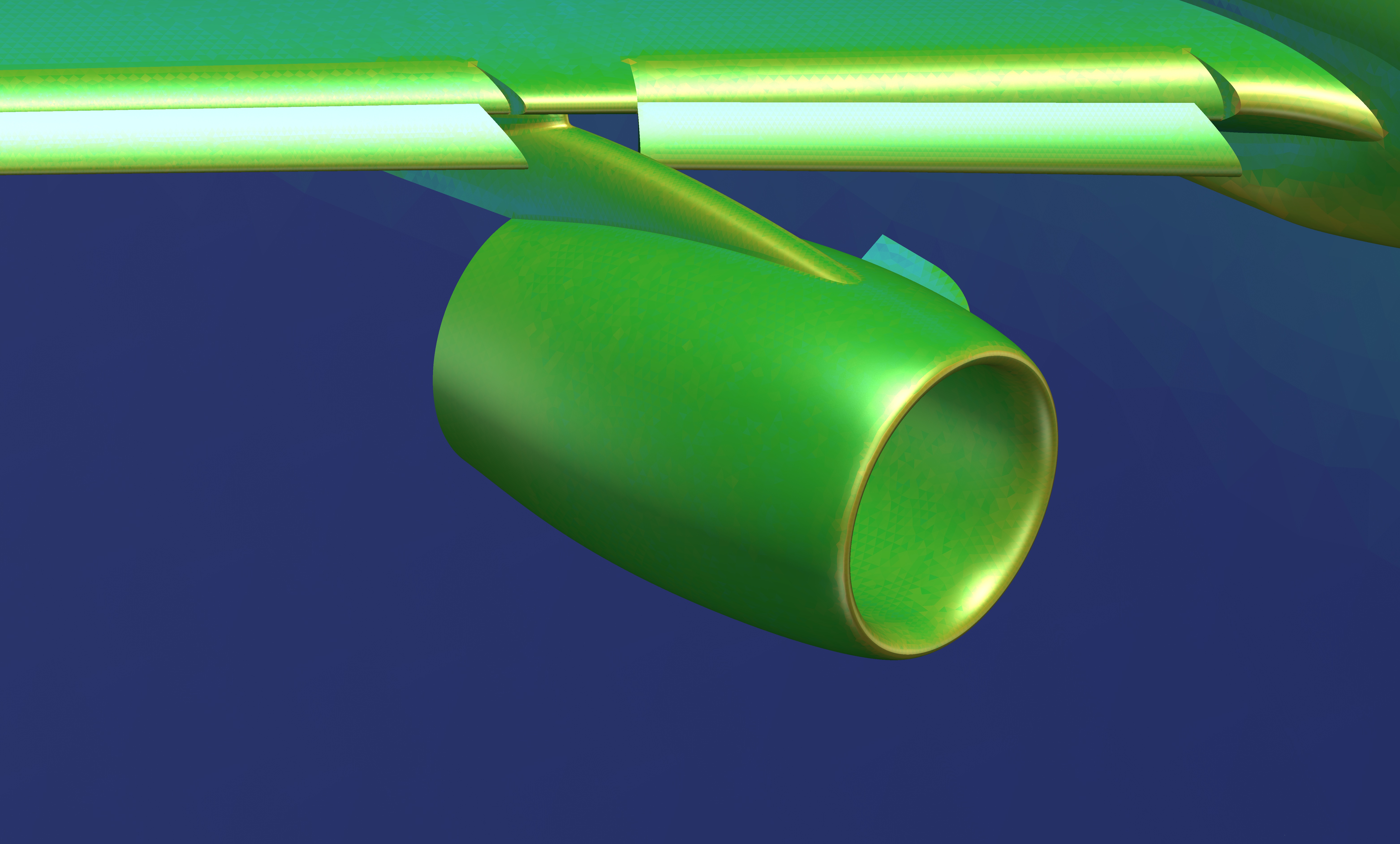 Detail of a curved cubic mesh for the NASA HLCRM geometry Detail of the HLCRM curved mesh